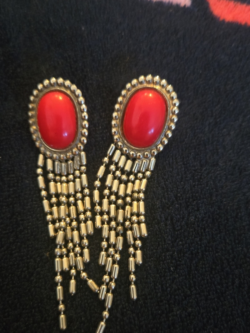 Gold-Tone Red Stone Fringe Drop Earrings
